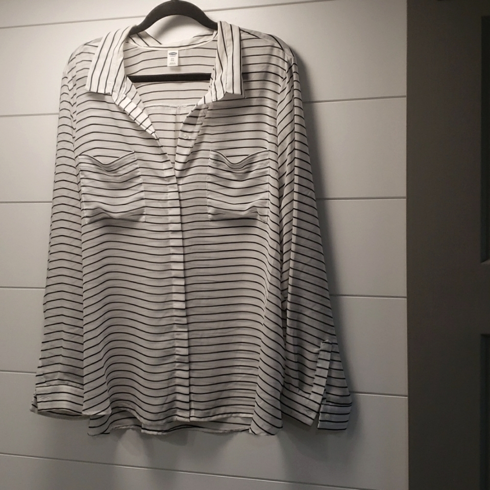 White Button Down With Black Stripes XXL
